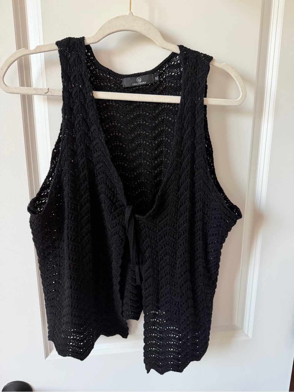 Black knit tie front top